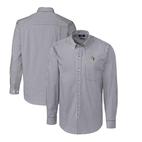 Men's Cutter & Buck Charcoal New Orleans Saints Throwback Logo Easy Care Stretch Gingham Long Sleeve Button-Down Shirt