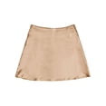 thumbnail image 4 of Deago Women's Satin Silky Mini Skirts High Waisted Flared Short A-Line Zipper Party Club Skirt (Champagne, XL), 4 of 7