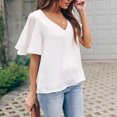 thumbnail image 5 of Womens Summer V Neck Chiffon Blouses Ruffle Short Sleeve V Neck Solid T Shirts Tops Dressy Casual Loose Tunic Tees Shirts, 5 of 7