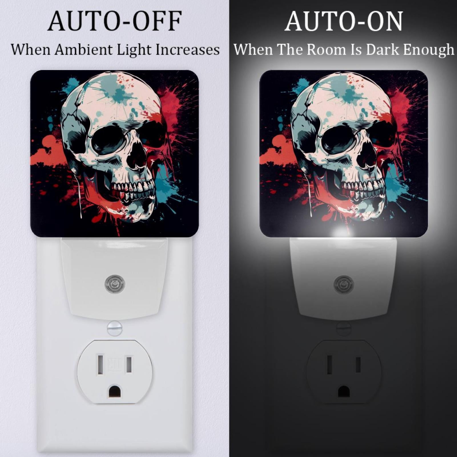 PhooArto Splash Skull Pattern Plug in LED Night Light Auto Sensor Dusk to Dawn Decorative Night for Bedroom, Bathroom, Kitchen, Hallway, Stairs, Baby's Room, Energy Saving
