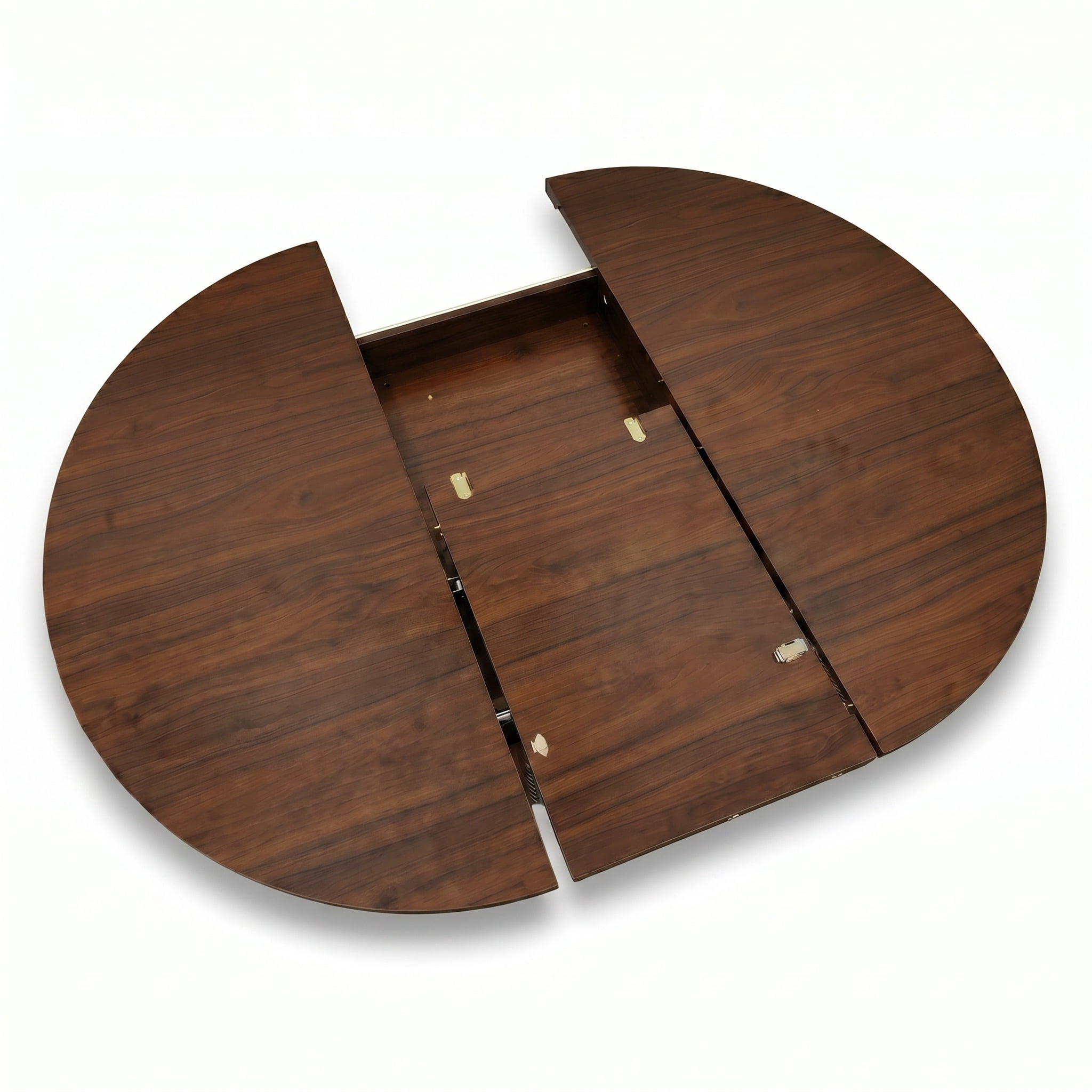 Leumius Extendable Dining Table for 4-6,Round-to-Oval Kitchen Table with Built-In Flip-Up Extension Leaf,Wooden Kitchen Table with Stable H-Shaped Base and Storage Shelf,Walnut