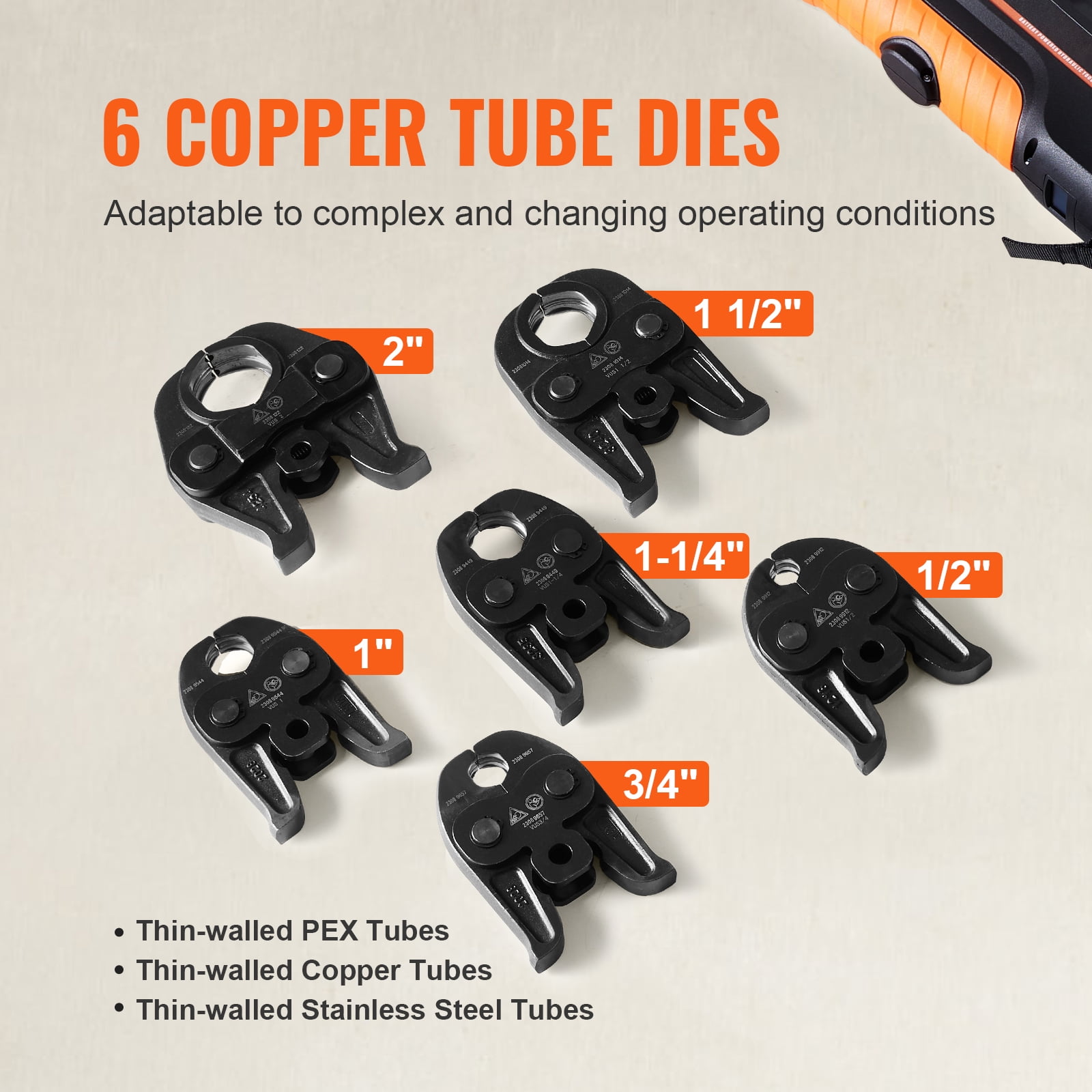 KFFKFF Pro Press Tool for Copper Pipe, 18V Electric Pipe Crimping Tool for 1/2" to 2" Stainless Steel, Compact Plumbing Pipe Press Tool with 6 Pro Press Jaw Brushless Motor & 2pcs 4AH Battery