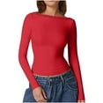 thumbnail image 1 of Dealovy Womens Long Sleeve Shirts Round Neck Slim Fitted Going out Tops Solid Color Basic Undershirts, 1 of 5