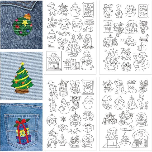 4 Sheets Christmas Pattern Water Soluble Hand Sewing Stabilizers for Fabric Embroidery Stitch Practice Embroidery Stickers Wash Away Stabilizers for Embroidery Beginners Lovers
