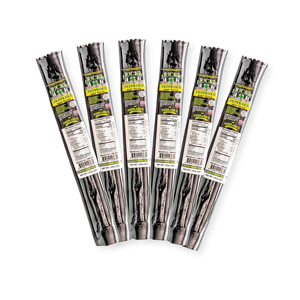 Lucky Beef Jerky Sticks, Peppered, 48 Pack - 1.25 oz, High Protein, No Antibiotics