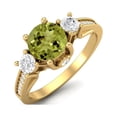 thumbnail image 2 of 1.39 Ctw Round Peridot 925 Sterling Silver Gold Vermeil Three Stone Accents Women Mother's Day Gift Ring, 2 of 3