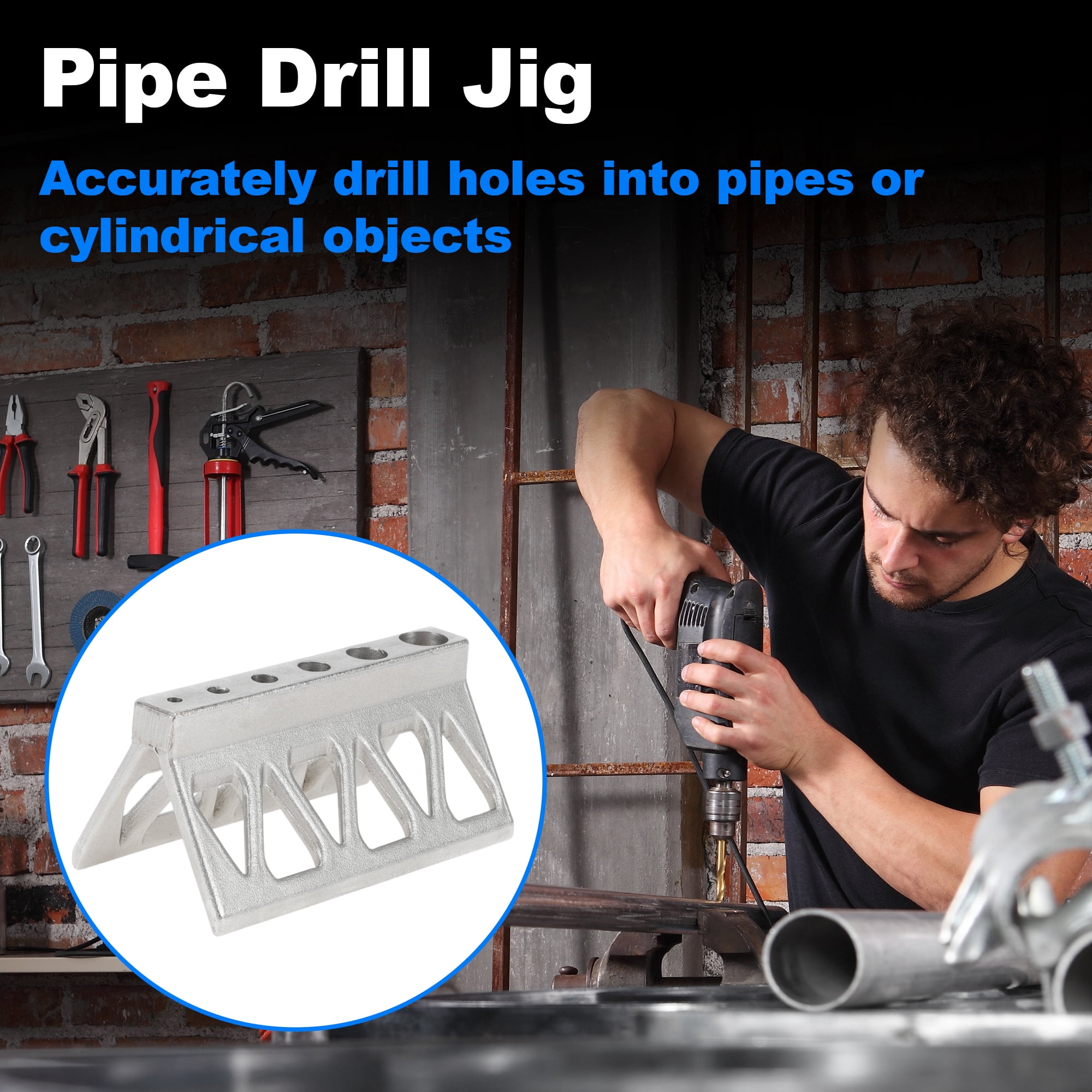 Unique Bargains Handheld Pipe Drill Jig for Pipes or Cylinder Drilling Guide Block