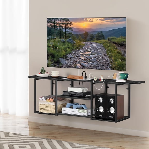 SoildPal SoildPal Floating TV Stand with Power Outlet, Wall Mounted Media Console with Storage Shelves, Entertainment Center for 50-60 Inch TV, Living Room Bedroom