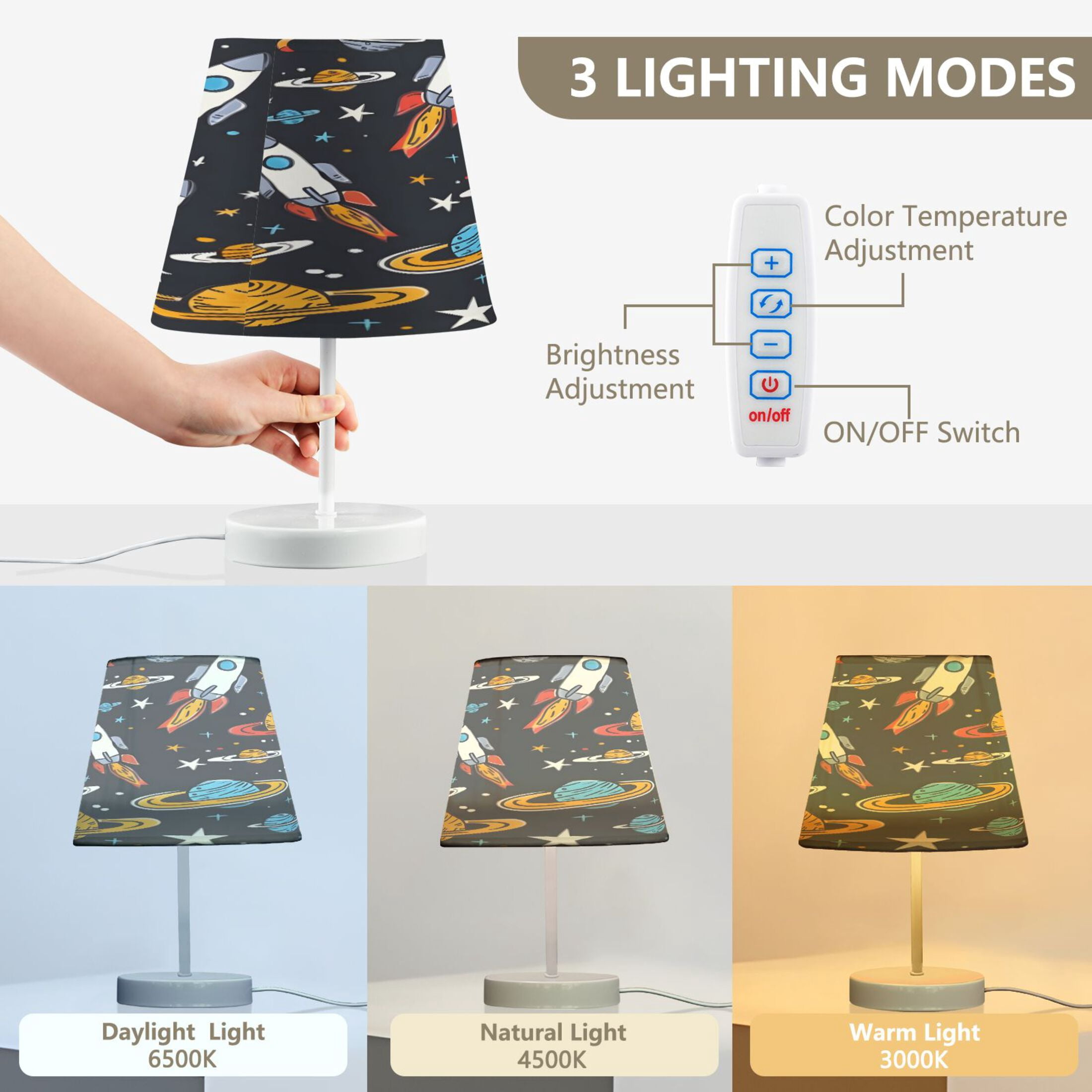 Star Rocket Planet Desk Lamp LED Table Nightstand Lamps with 3 Color Temperatures for Home Bedroom Living Room Decor 8x12