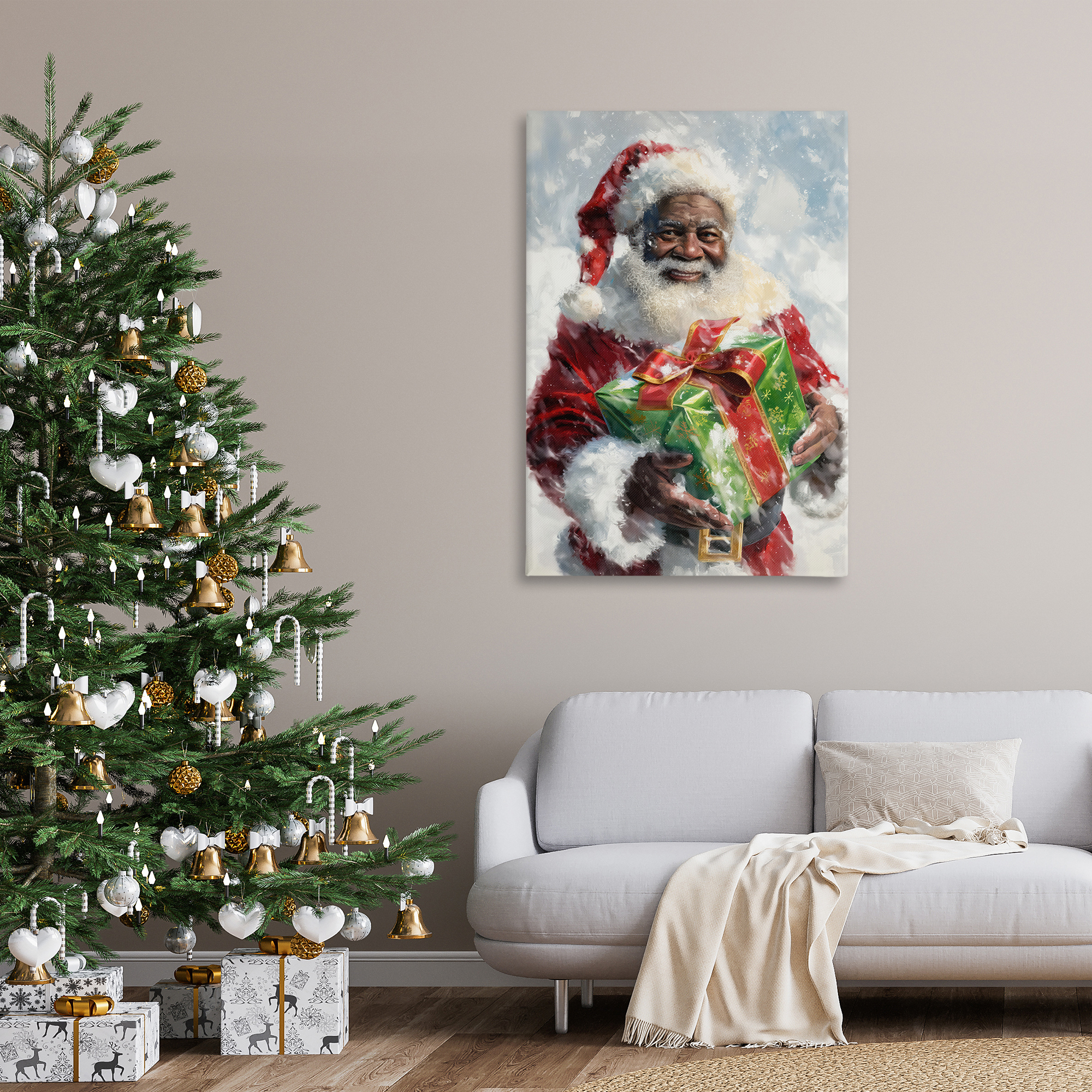 Stupell Industries Santa Claus & Gift Holiday Painting Gallery Wrapped Canvas Art Print Wall Art, 30 x 45