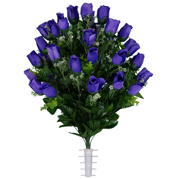 Sympathy Silks Artificial Cemetery Flowers 28" Purple Rose Buds for a Cemetery Vase