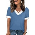 thumbnail image 2 of Pxxlle Short Sleeve Tops for Women Fashion Color Block Graphic Tees Loose Fit Summer V Neck T Shirts for Beach Vacation Blue XXL, 2 of 10
