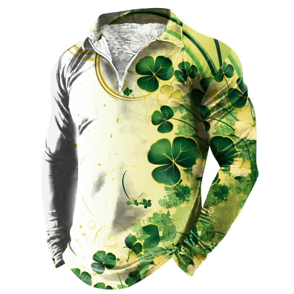 LUOGENLI T-shirts pour Homme pour Hommes Masculin Printemps et Été Fermeture Éclair Manches Longues Col à Revers Imprimé Intégral Fête T-Shirt T-shirts pour Hommes T-shirts Graphiques T-shirts Vintage Vêtements d'Été Or TTTG