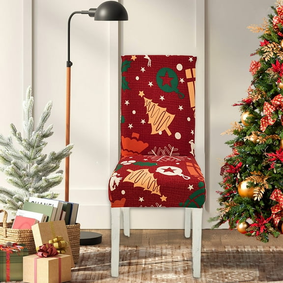 Chmadoxn Christmas Chair Covers, Christmas Dining Chair Covers, Stretch Xmas Chair Slipcovers Seat Protector, Washable Kitchen Chair Covers for Dining Room, Christmas Decorations, Holiday Party