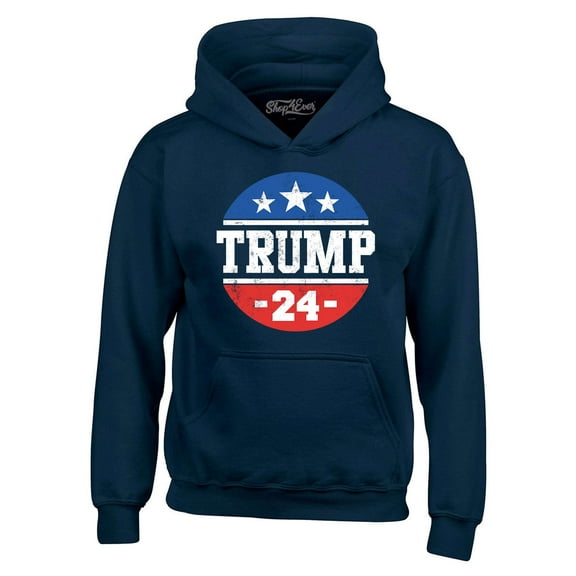 Shop4Ever Men's Donald Trump 24 Presidential Campaign Circle Star Hooded Sweatshirt Hoodie XX-Large Navy