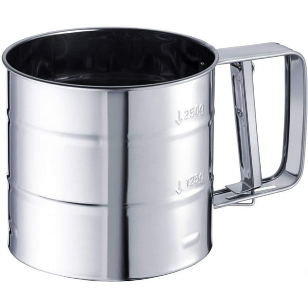 Flour and powdered sugar sifter, With handle, Stainless steel, Silver