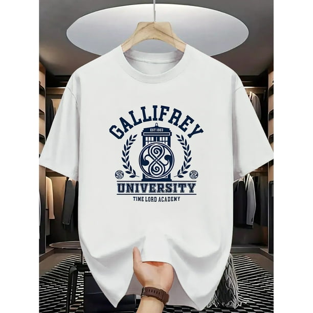 Gallifrey university Time Lord academy T-Shirt - inspired by , Blue Sci-Fi Fan Tee with Golden emblem, Casual Round Neck, Perfect for Cosplay & Summer Wear, Merchandise
