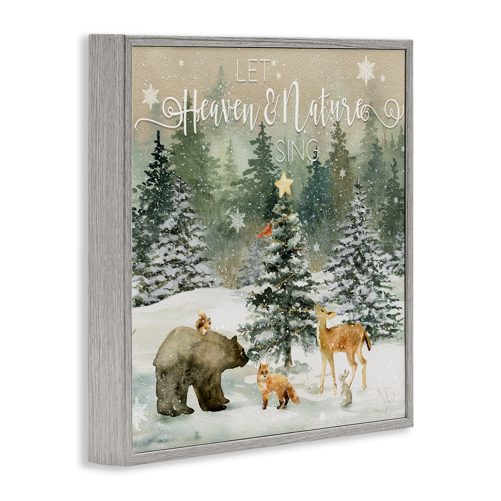 Stupell Industries Inspiring Woodland Animals Landscape Painting Gray Framed Art Prints Wall Art, 12 x 12