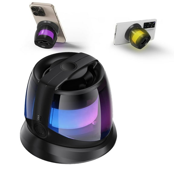 Bluetooth Speaker, Phone Stand Bluetooth Speaker Magnet to iPhone, RGB Lights, Mini Wireless Speaker for Party, Outdoor, Travel, Gifts, Black