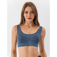 thumbnail image 4 of Débardeur en Jean Coupe Ajustée Court pour Femmes, Col Rond Extensible, Soutien-Gorge de Sport, Bleu Moyen S, 4 of 9