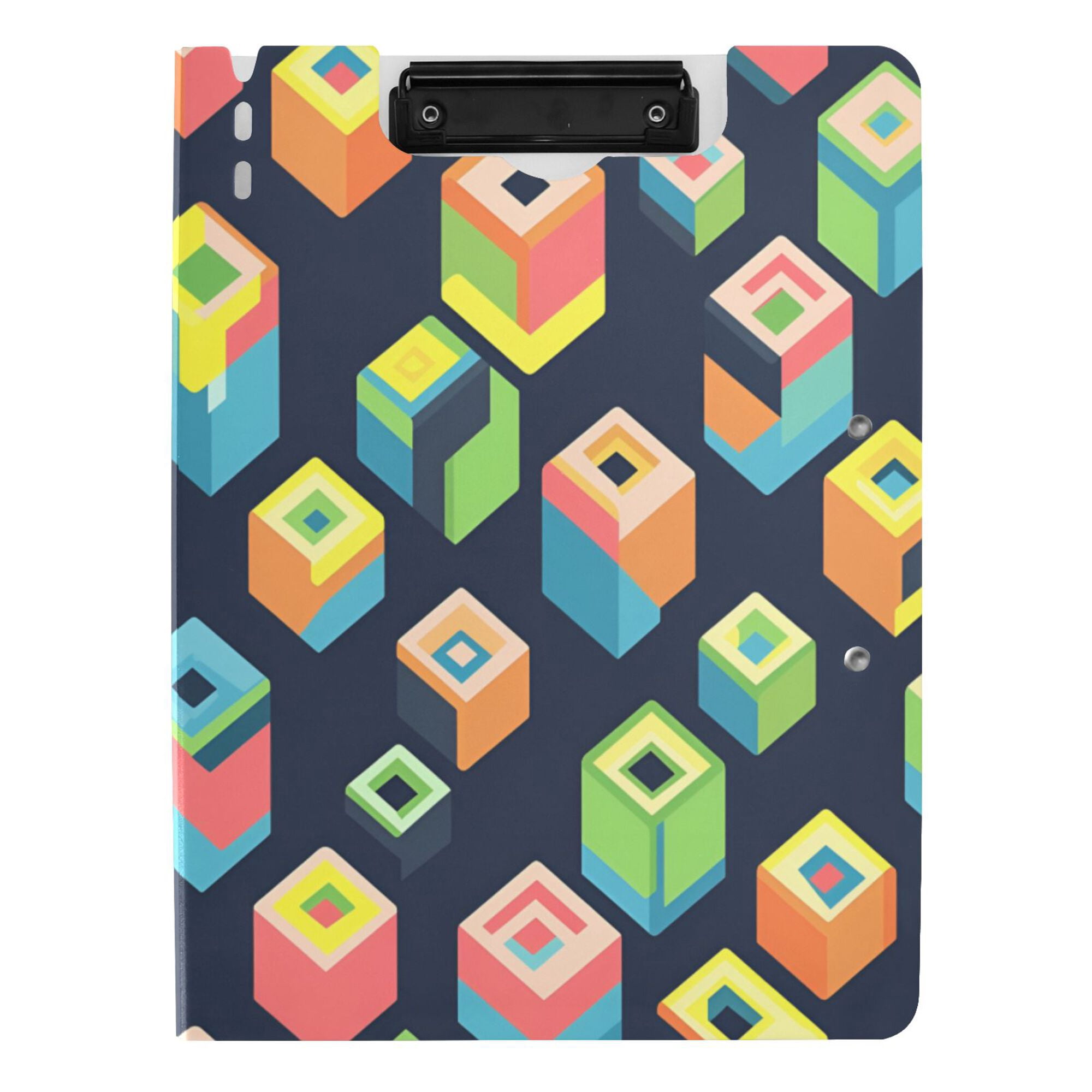 FORMRS A4 Clipboard Folder with Pen Holder Horizontal Foldable School Office Binder, Green Cubes