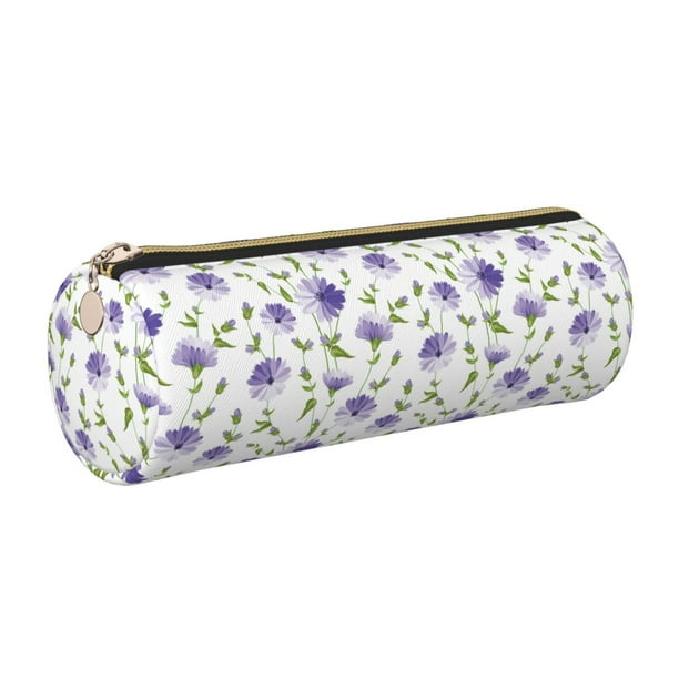 Disketp Purple Chicory Estuche Organizador de Lápices de Cuero, Estuche de Oficina con Cremallera para Bolígrafo y Lápiz