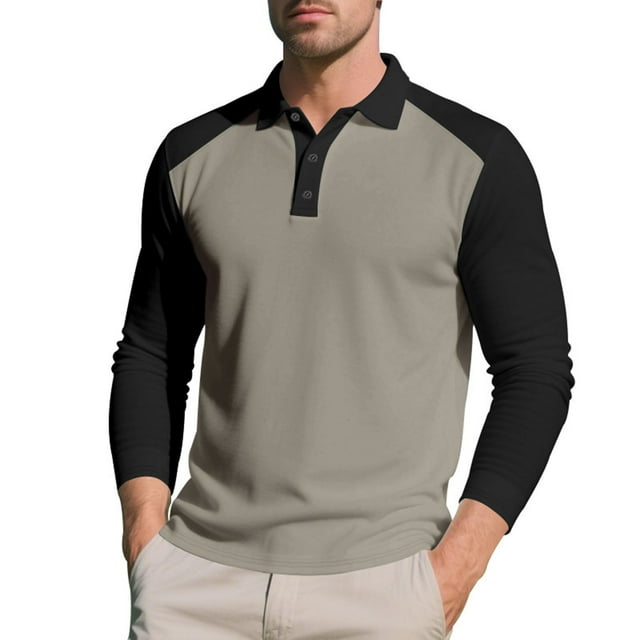 Dagugfen Work Shirts for Men Button Lapel V Neck Long Sleeve Slim Workwear Color Block Lightweight Casual Tops