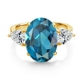 thumbnail image 2 of Gem Stone King 18K Yellow Gold Plated Silver London Blue Topaz and Lab Grown Diamond Engagement Ring for Women | 7.54 Cttw | Oval 14X10MM | Gemstone November Birthstone | Size 9, 2 of 3