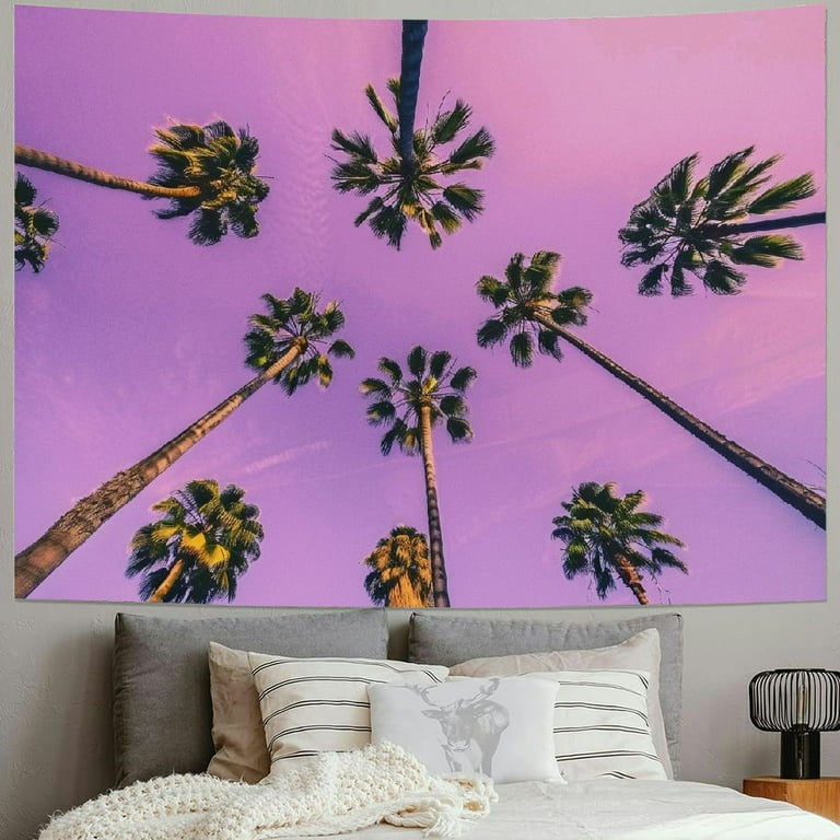 AWERP Palm Trees Tapestry Los Angeles California Beach at Sunset Wall Hanging Large Tapestry Psychedelic Tapestry Decorations Bedroom Living Room Dorm Pink Blue Violet Painting Walmart