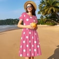 thumbnail image 4 of Naloa Dots On Rose Red Background Print Womens Summer A-Line Dress with Pockets,Short Sleeve Dresses,Flowy Beach Swing Dress for Vacation Travel, 4 of 6