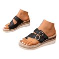 thumbnail image 3 of IUJSOY Espadrilles Wedges for Women Double Buckle Glitter Clip Toe Flip Flops Summer Dressy Sandals, 3 of 8