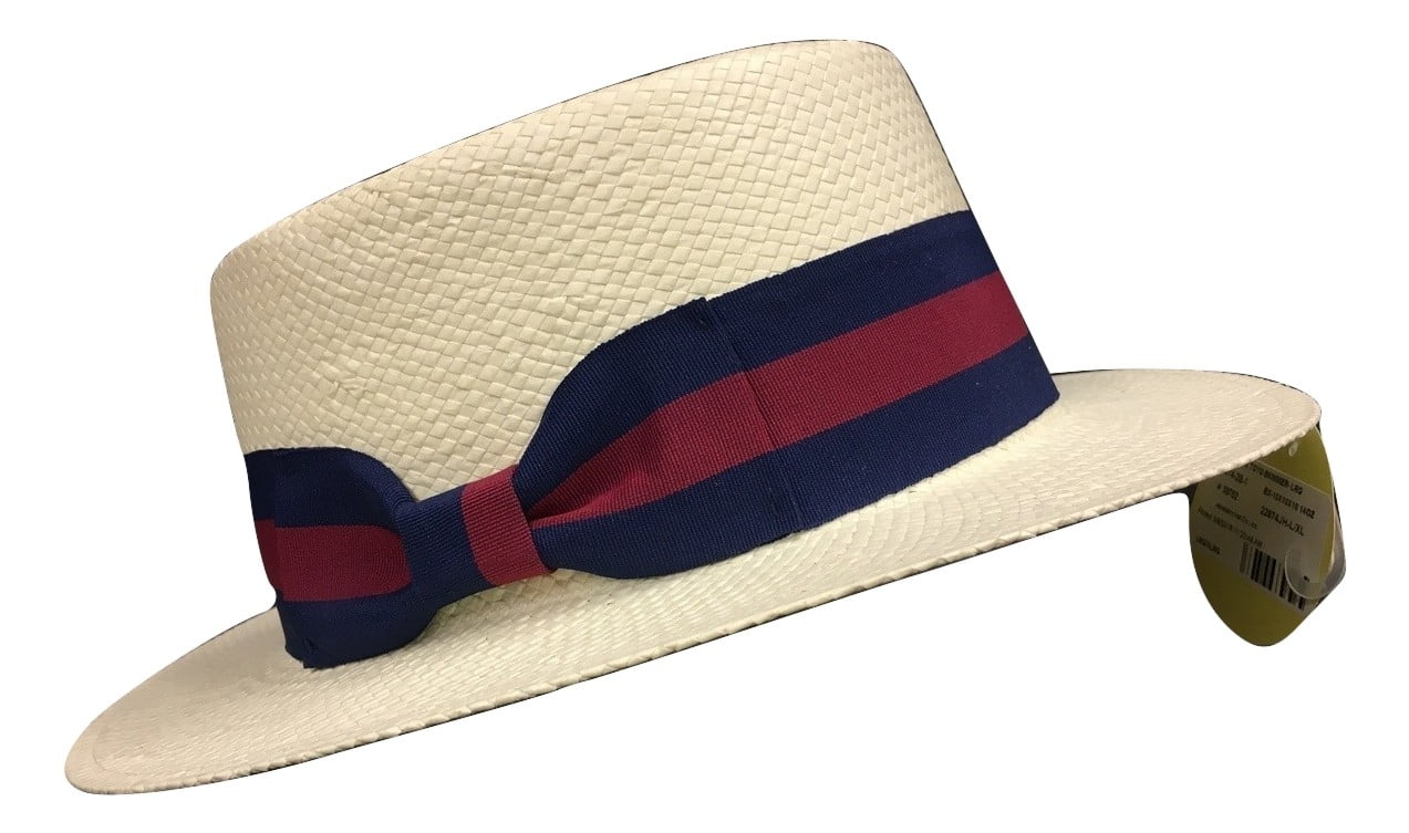 Straw Sailor Boater Skimmer Campaign Hat, Multi, Small/Medium White