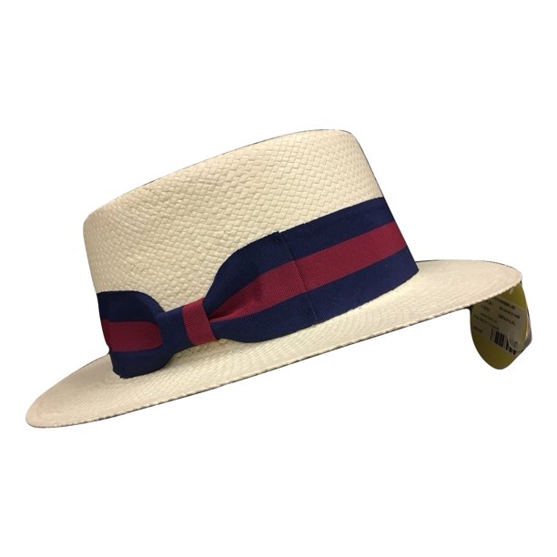 Straw Sailor Boater Skimmer Campaign Hat, Multi, Small/Medium White