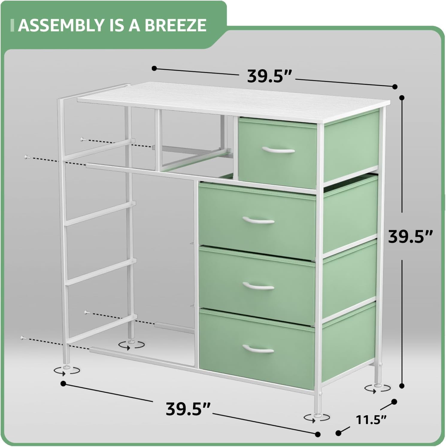 Sorbus 9-Drawer Dresser Nightstand End Table, Steel Frame, Wood Top, Teal