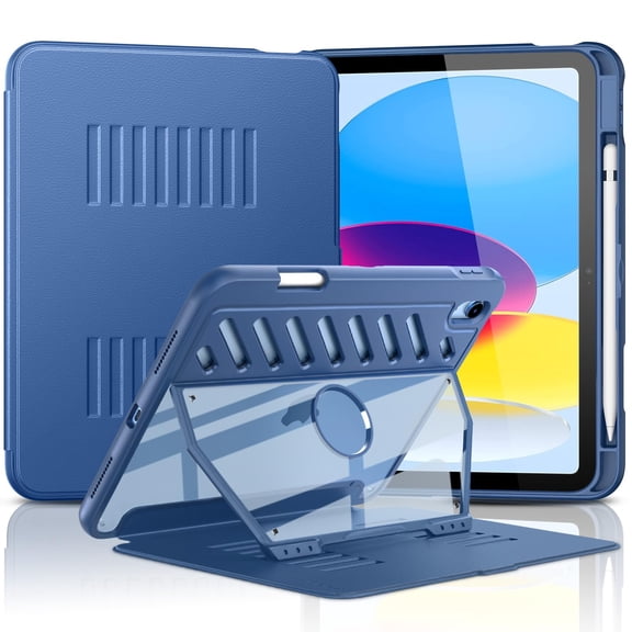 MoKo Case for iPad (A16) 11th Generation 11-inch 2025/iPad 10th Generation 2022 with Pencil Holder, 10 Strong Magnetic Viewing Angle Fully-Body Rugged Protective Case, Navy Blue