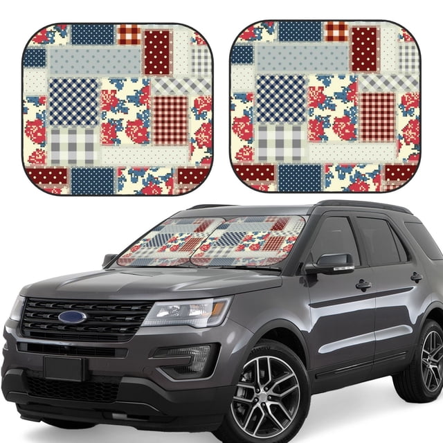 Balery Patchwork In Country Style Parasol para parabrisas de coche de 2 piezas | Parasol plegable para parabrisas delantero de coche para la mayoría de sedanes-Medium