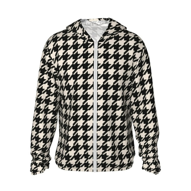 Fotbe Black and white houndstooth Chaqueta con Protección Solar UPF 50+ para Hombre y Mujer, Camisa con Capucha y Bolsillos-3X-Large