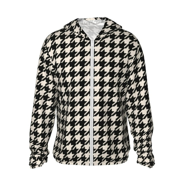 Fotbe Black and white houndstooth Chaqueta con Protección Solar UPF 50+ para Hombre y Mujer, Camisa con Capucha y Bolsillos-3X-Large