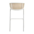 thumbnail image 3 of LeisureMod Ervilla Mid-Century Modern Wicker Bar Stool with Fabric Seat and White Powder Coated Steel Frame, Set of 2, 3 of 13