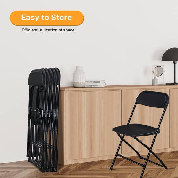 10-Pack Black Plastic Folding Chairs - Stackable, Commercial-Grade, Indoor/Outdoor Seating for Parties, Weddings & Events