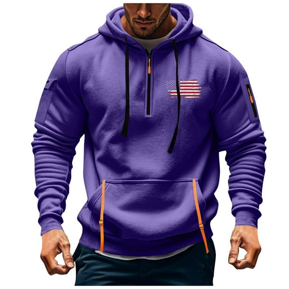 OGLCCG Mens Quarter Zip Pullover Sweatshirts Casual Long Sleeve Fleece Athletic Hoodies Drawstring with Pocket Solid Color Fall Winter Warm Sweater,XL,Purple
