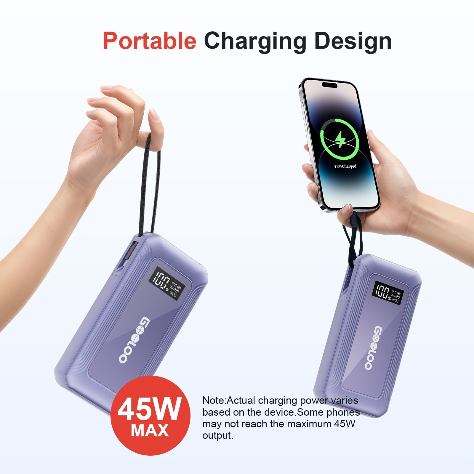 GOOLOO G7 3000A Jump Starter – Built-in Charging Cable That Forms Carry Loop, SuperSafe Lithium Jump Box, 45W USB-C Fast Charge, 12V Safe Battery Booster for Up to 8.5L Gas / 6.0L Diesel