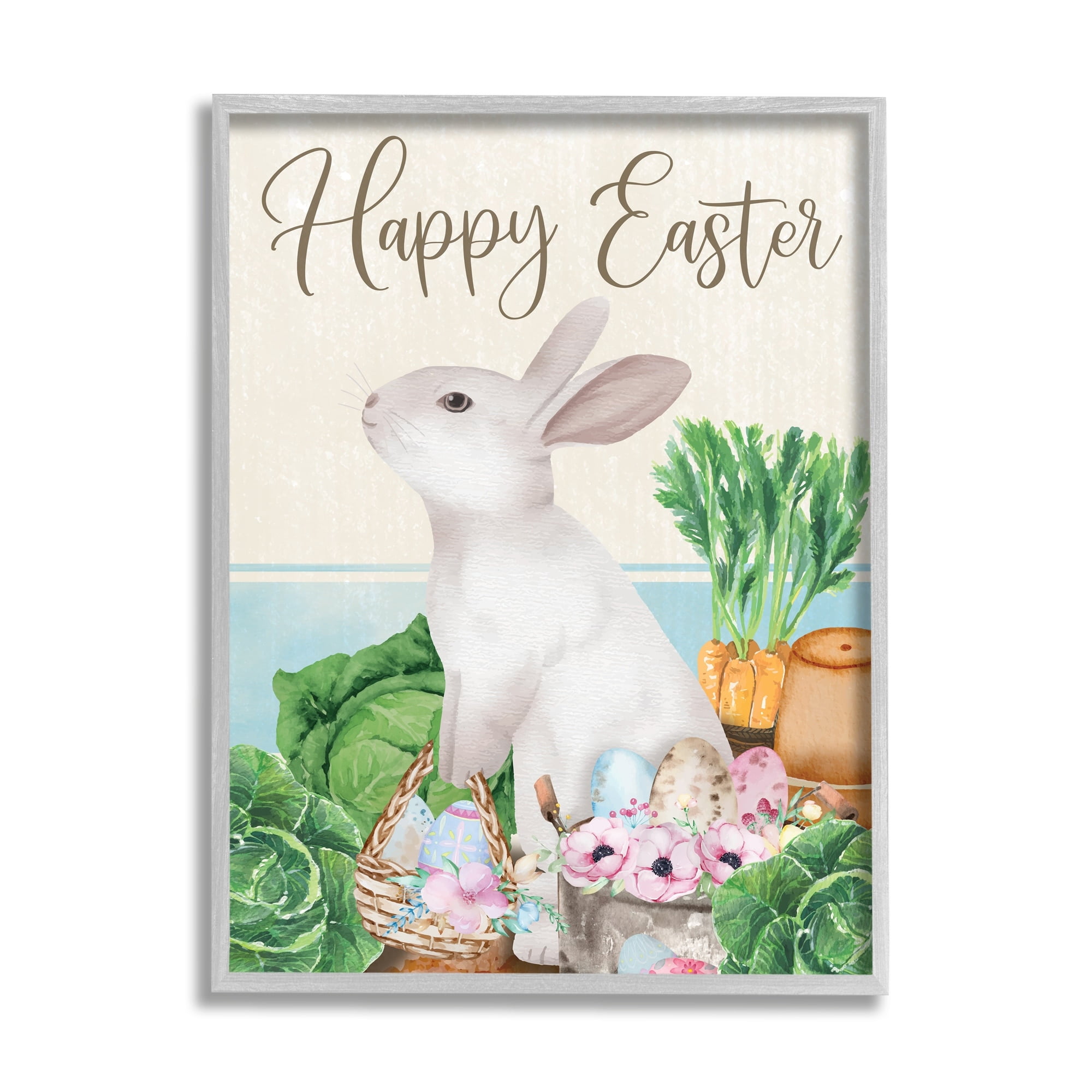 Stupell Industries Happy Easter Bunny Rabbit Greens Eggs Basket , 24 x 30, Design by ND Art