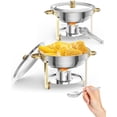 thumbnail image 1 of 5QT 2 Packs Chafing Dish Buffet Set, NSF Round Stainless Steel Chafers and Warmers Food Servers Sets with Lid & Lid Holder, Spoon & Tweezer for Catering Events Parties Weddings Dinners, Gold, 1 of 8