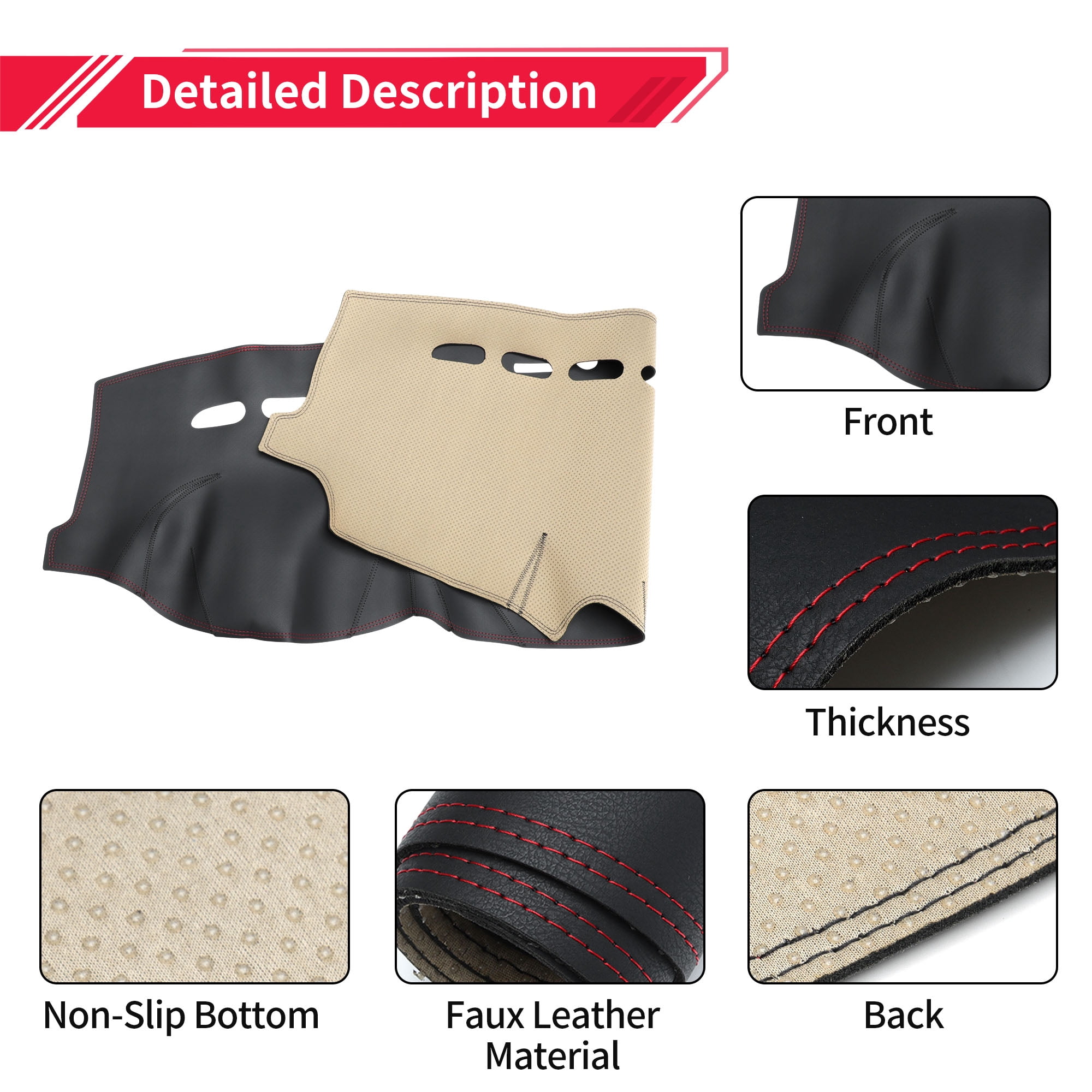 Dashboard Cover Dash Cover Mat Carpet for Jeep Grand Cherokee 2011-2021 Black Red Faux Leather 1Pc Anti-Slip Car Interior