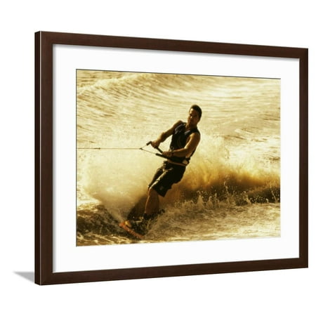 Young Man Wakeboarding Framed Print Wall Art