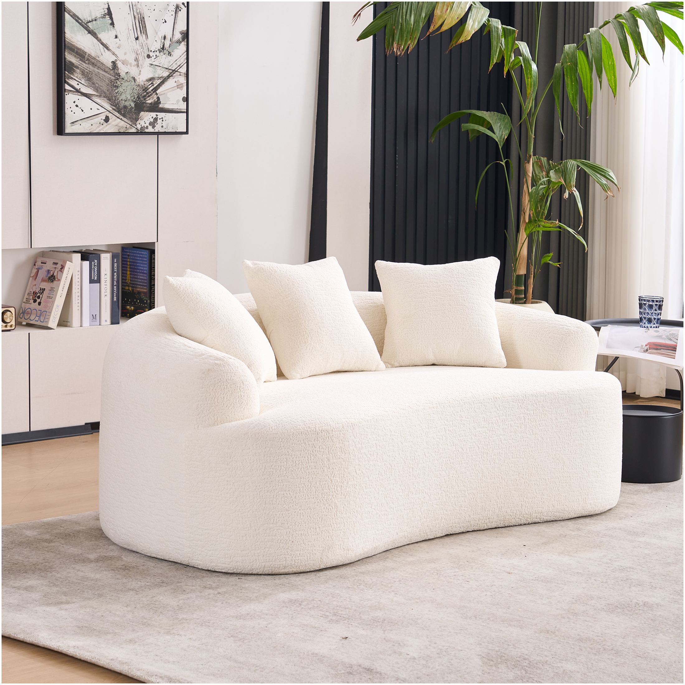 JERFIT Compact Loveseat Sofa with Pillows, Curved Chenille Fabric Small Apartment Couch for Living Room, Bedroom, No Assembly Required