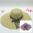 thumbnail image 1 of Sunscreen Braided Foldable Straw Hat Leopard Bowknot Decor Wide Brim Women Beach Hat Fashion Accessories, 1 of 8