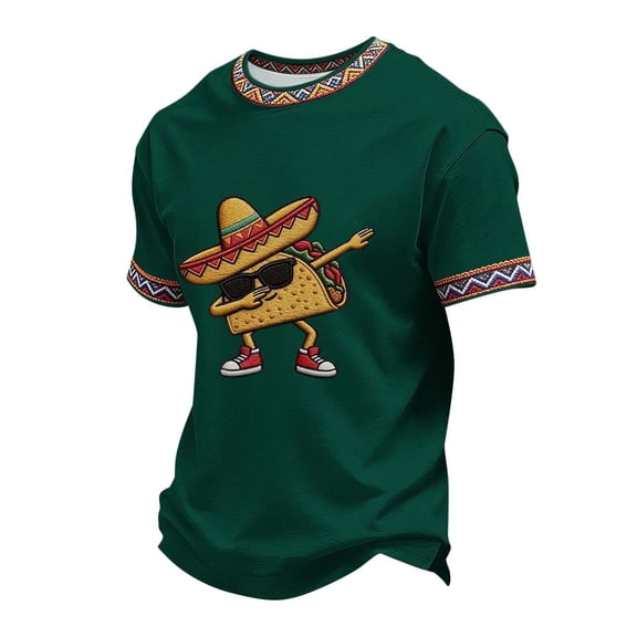 Poncho Shirt for Men Printed Short Sleeve Mexican Style Casual Outdoor Festival Top Pullover Camp Collar Vacation Party Carnival Leisure Tee Look