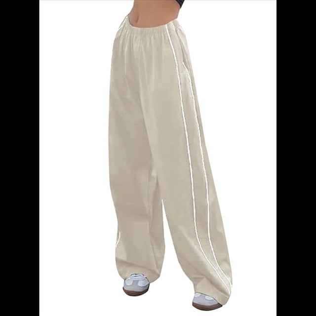 Pantalones de Paracaídas para Mujer, Pantalones Holgados de Pierna , Pantalones Deportivos con Cintura Elástica Y2K, Pantalones Deportivos, Ropa de Calle Lechoso XL
